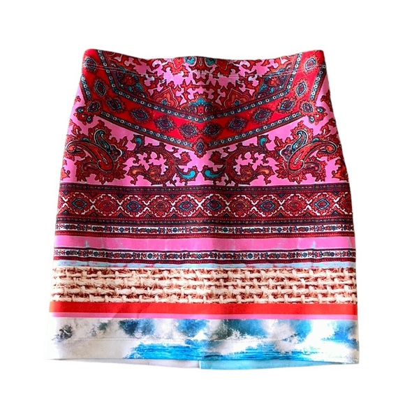 NWOT Clover Canyon “Surf Blanket” Pink Paisley Neoprene Bandage Mini Skirt - S - Picture 4 of 13